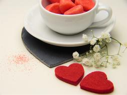 red hearts as a decor for romance