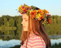 portrait of Girl with Wreath near lake