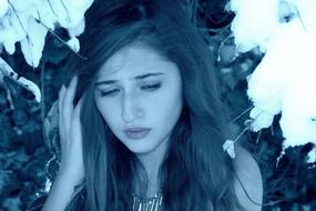 Girl Sadness Cold tree