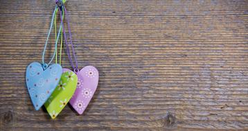 decoration, multicolored hearts on a board