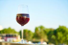 glass of red wine close up on blurred background