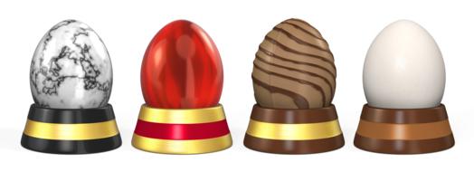 decoration, colorful Easter eggs on stands on a white background