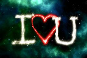 "I love you" yellow and red light text at colorful clouds