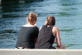 Friends Women Sit water