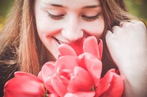 Girl and Spring flowers