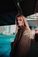 Blonde Girl in grey coat, Portrait