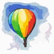 watercolor painted rainbow hot air balloon