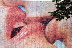 Kiss, colorful mosaic with lot of small images, barcelona