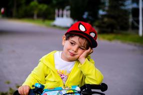 boy on a bike on a blurred background