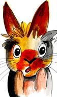 Cute, colorful and beautiful painting of the rabbit, at white background, clipart