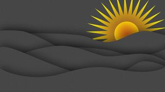 Landscape with yellow and orange Sun, behind the grey hills, clipart