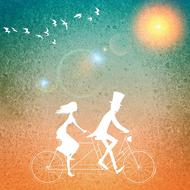 silhouette of lovers on tandem bike