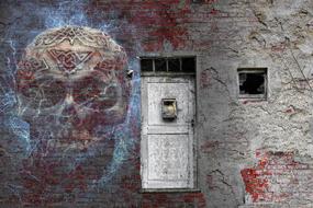 Skull on Brick Haunted House