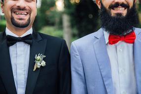 happy men with beard at wedding