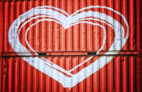 white heart on a red container