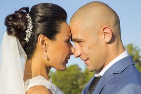 Wedding Couple, Bride and groom face to face close up