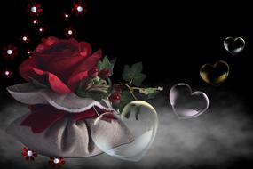 rose, clouds and hearts, digital art