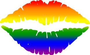 Lips with colorful pride flag, at white background, clipart