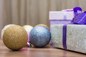 shiny christmas balls and gifts
