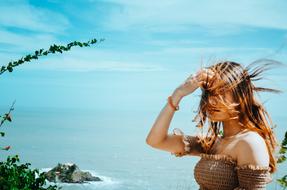 Beautiful Girl and sea landscape