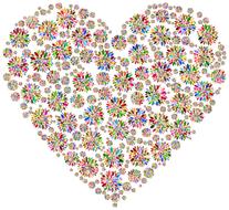 colorful flowers in heart shape drawing