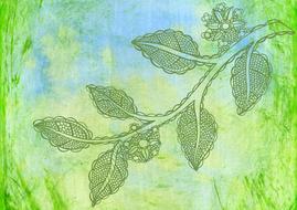 Beautiful and colorful, vintage drawing with the plants with leaves, clipart