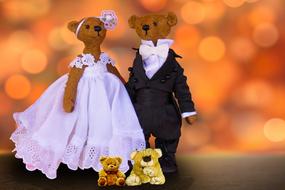 teddy bears bride and groom on blurred background