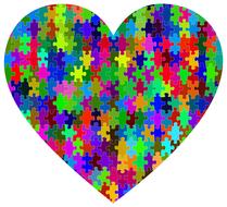 Beautiful, colorful heart made of the puzzle pieces, at white background, clipart