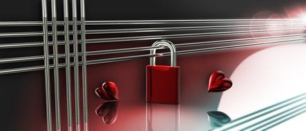 red lock with hearts in concept design