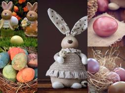 bunny and colorful eggs on easter collage