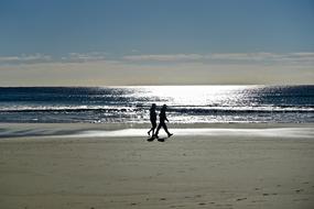 Couple Stroll Beach sea