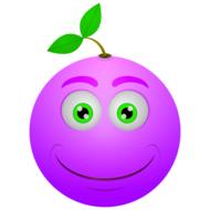 emoticon in the form of a purple berry with green leaves