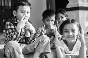 Cambodian children in black and white background