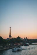 The Eiffel Tower at sunset in Paris France
