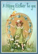 girl and bird on vintage picture