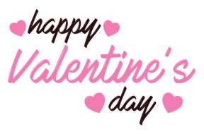 Beautiful, pink and black "happy Valentine's day" sign with hearts, at white background, clipart