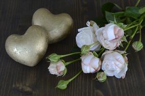 salmon Rose Blooms and stone hearts