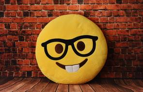 funny emoticon near brick wall