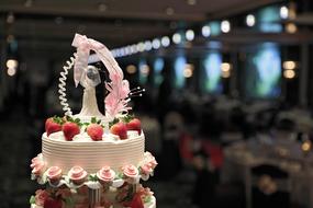 wedding cake with fruit in the dark