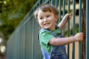 little boy on a metal fence