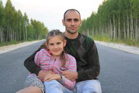 Family on Road at nature