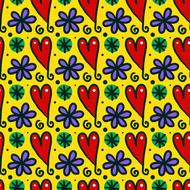 pattern, red hearts, blue flowers