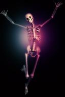 Model of skeleton in colorful, neon light, among the darkness, clipart