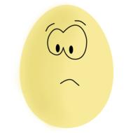 Yellow egg with black, drawn face, at white background, clipart