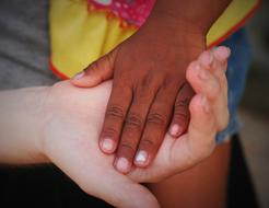 caucasian and african women palms close up