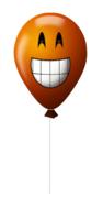 Shiny, orange balloon with smile emoticon, with rope, at white background, clipart