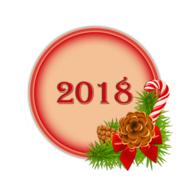 Colorful and beautiful "Merry Christmas 2018" round icon, with decorations, at white background, clipart