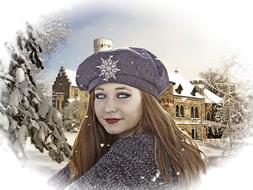 clipart of fantasy female girl face at winter