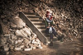 sad clown on the stairs