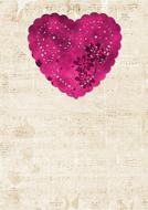 Beautiful, purple heart at background with vintage music notes, clipart